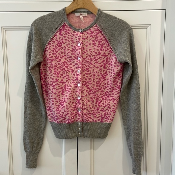 Joie 100% Cashmere Gray and Pink Cardigan Sweater—Beautiful!! Excellent Cond! M - Picture 1 of 7